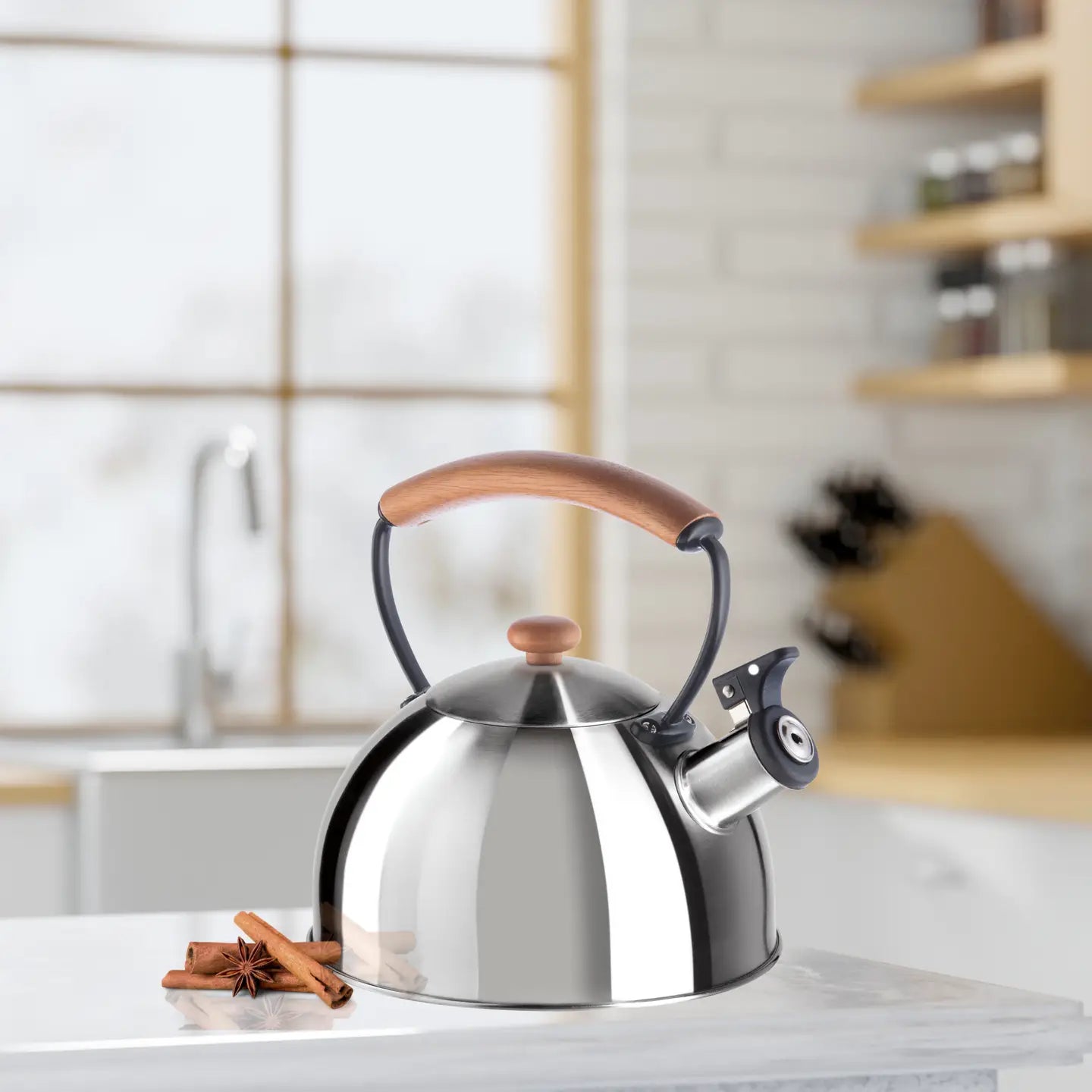 OGGI Stovetop Whistling Tea Kettle w/ Wood Handle, SS