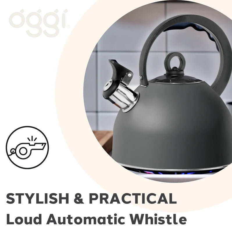 OGGI Stovetop Whistling Tea Kettle, Black