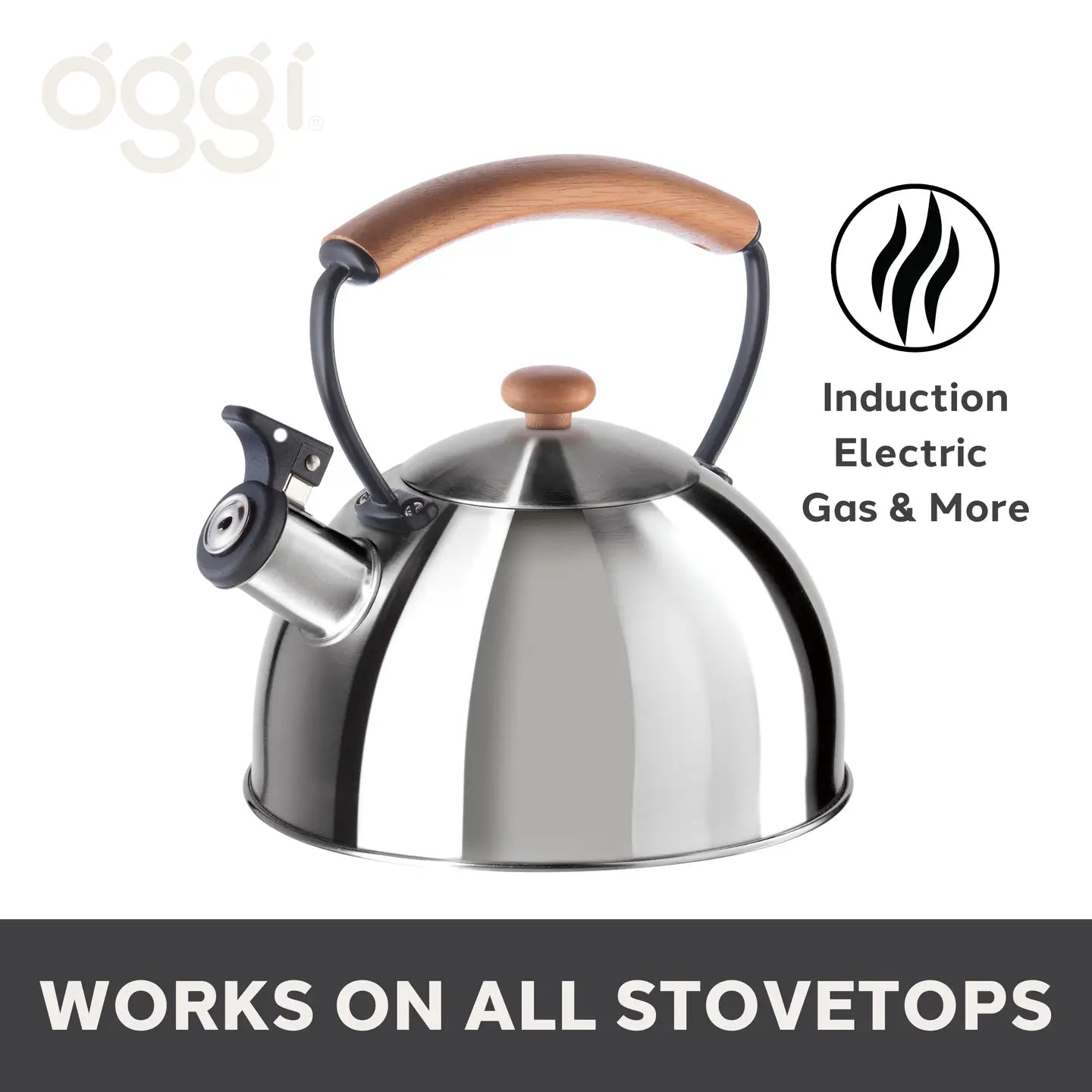 OGGI Stovetop Whistling Tea Kettle w/ Wood Handle, SS